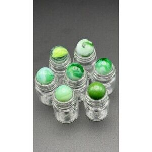 Lot of 7 UV Reactive Green Glass Marbles - Uranium Glass Swirls & Vials